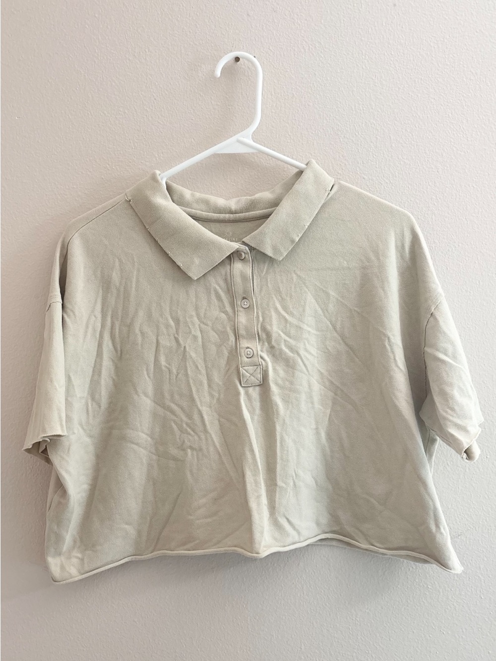 Aerie Cropped Polo Shirt in Light Cream